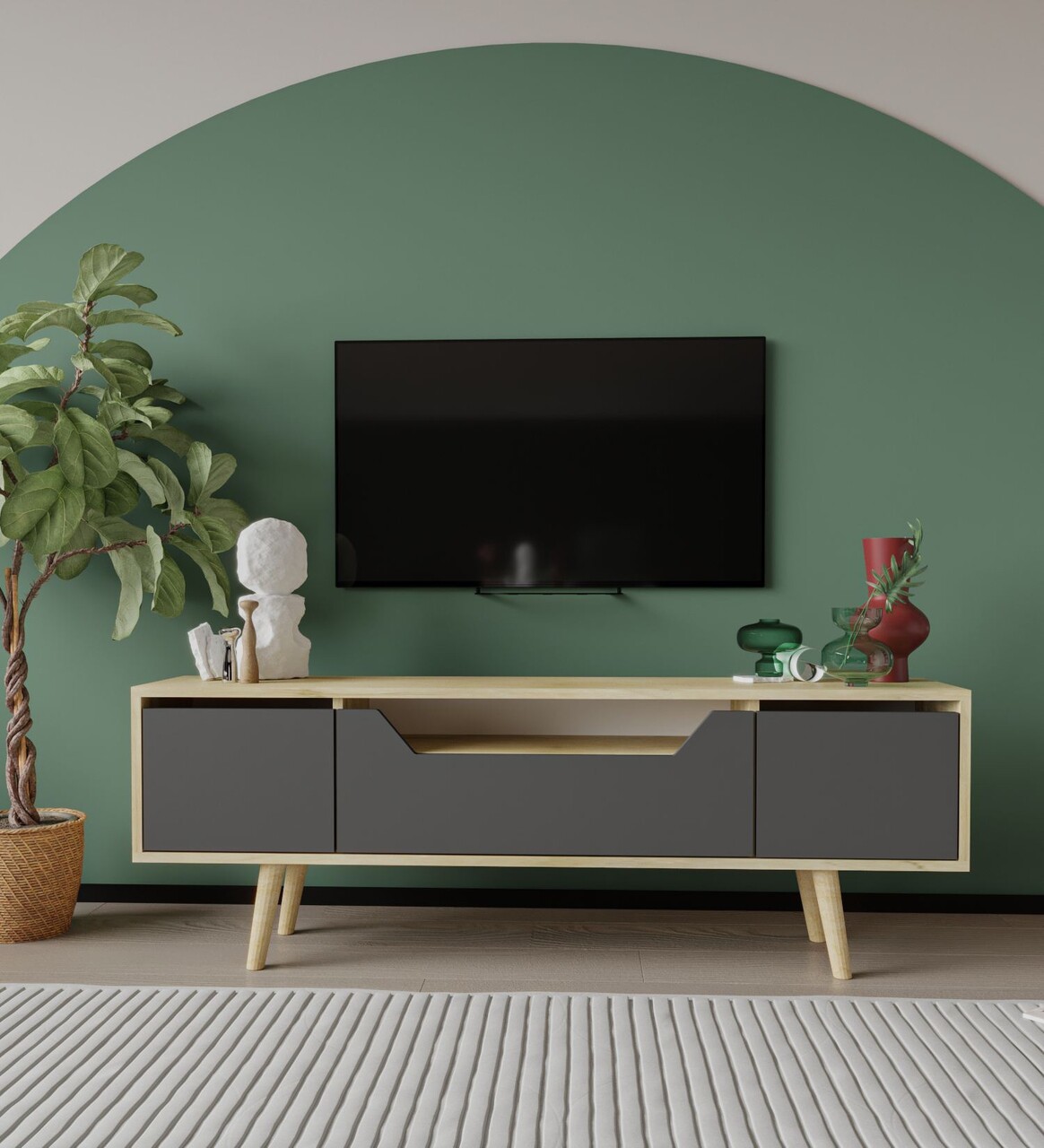 Comoda TV, Hanah Home, Roma 150, 150x53x29.8 cm, PAL, Stejar safir / Antracit - imagine 7